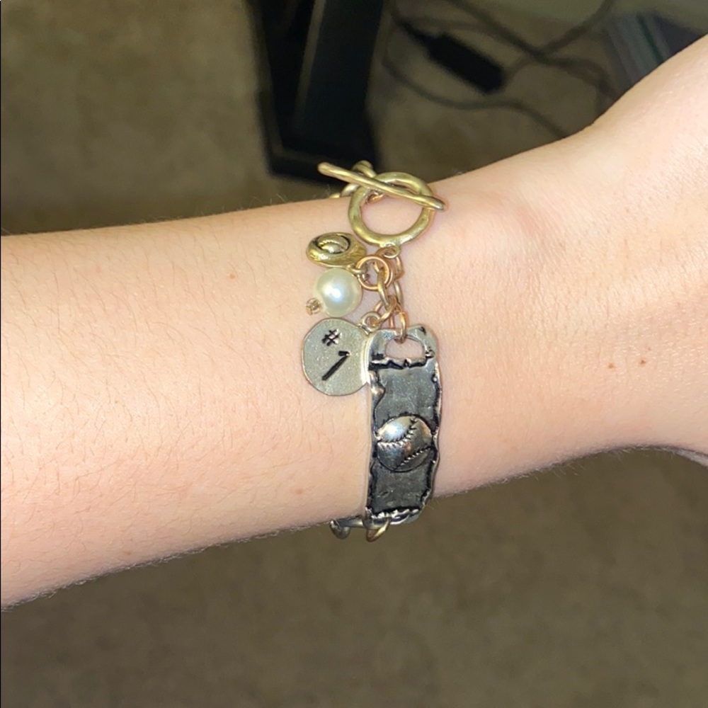 Gold softball bracelet with charms
